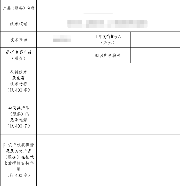 高新技術(shù)企業(yè)認(rèn)定填報(bào)指南 技術(shù)服務(wù)類高新技術(shù)產(chǎn)品（服務(wù)）PS表核心項(xiàng)目填寫說(shuō)明